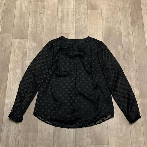 Womens Talbots Black Polka Dot Sheer See‎ Through Lined V-Neck Blouse Shirt - Picture 1 of 8